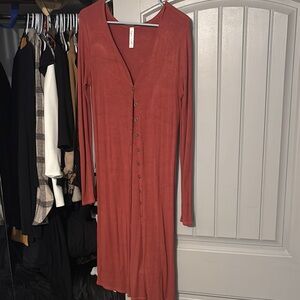 Elegant Rust Button-Down Dress